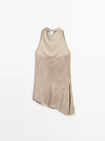 Massimo Dutti Top Halter Efecto Desgastado In Brown