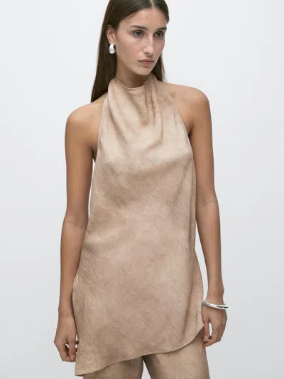 Massimo Dutti Top Halter Efecto Desgastado In Brown