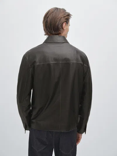 Massimo Dutti Distressed Effect Leather Jacket In Blue