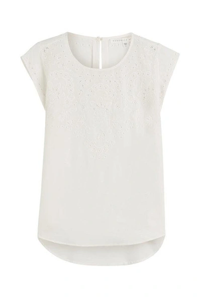 Veronica Beard Embroidered Silk Top In White