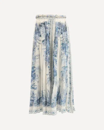 Zimmermann Wanderlust Belted Pleated Printed Cotton Maxi Skirt In Blue