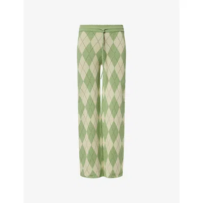 House Of Sunny Womens Matcha Argyle Knitted Cotton Trousers In Green