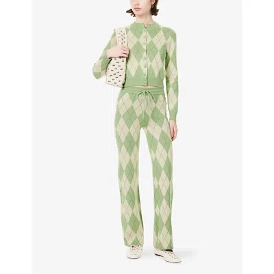 House Of Sunny Womens Matcha Argyle Knitted Cotton Trousers In Green