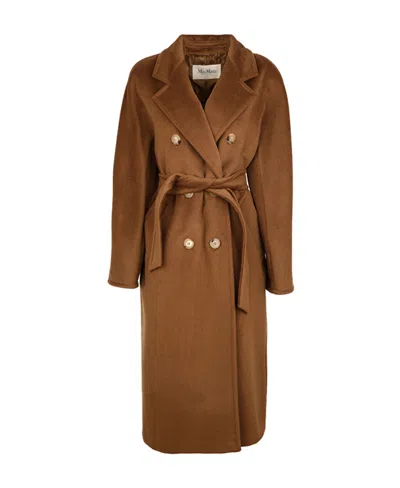 Max Mara Madame Double Breasted Wool Cashmere Coat Coats Beige In Brown