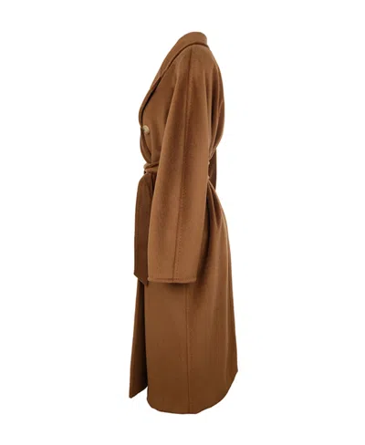 Max Mara Madame Double Breasted Wool Cashmere Coat Coats Beige In Brown