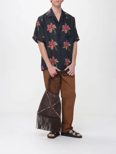 Valentino Camp Collar Shirt Floral Pattern Short Sleeves In Blue