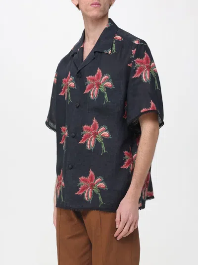 Valentino Camp Collar Shirt Floral Pattern Short Sleeves In Blue