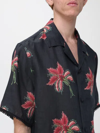 Valentino Camp Collar Shirt Floral Pattern Short Sleeves In Blue