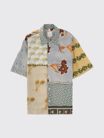 Paul Smith Textile Patchwork Muted Tones Casual Shirt In Multi