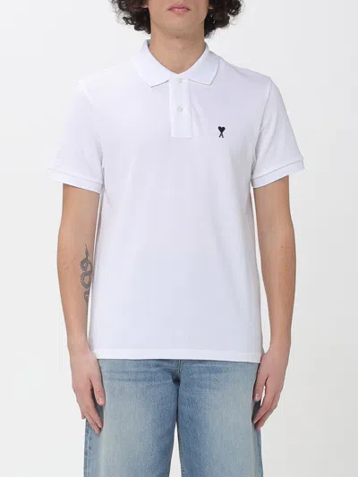 Ami Alexandre Mattiussi Ami Paris Men White Polo Shirt With Adc Embroidery On The Front And Classic Collar In Cotton Man In Multi