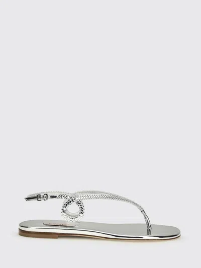 Casadei Silver Calf Leather Bos Taurus Flat Sandals In Gray