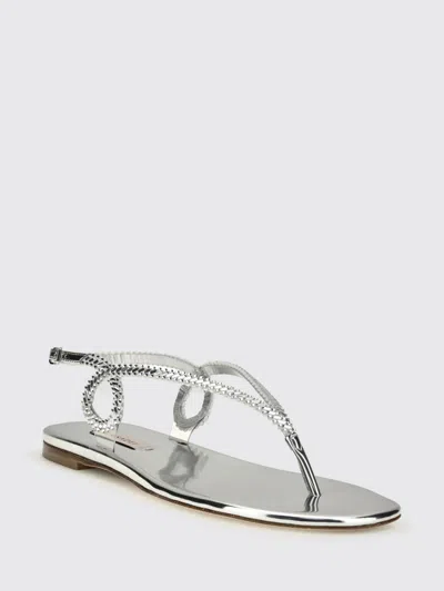 Casadei Silver Calf Leather Bos Taurus Flat Sandals In Gray
