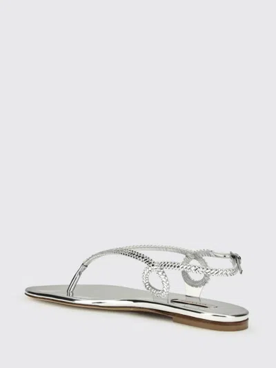 Casadei Silver Calf Leather Bos Taurus Flat Sandals In Gray