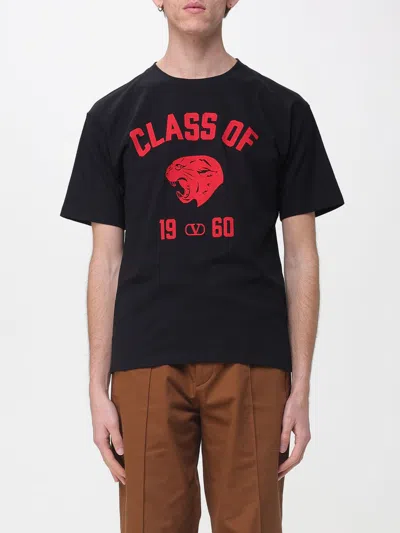 Valentino Garavani Cotton T-shirt With Panther Print In Black