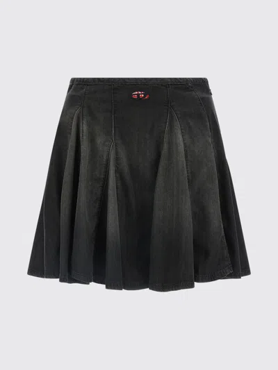 Diesel De-spiki-s Short Denim Skirt With Washed-out Effect In Black