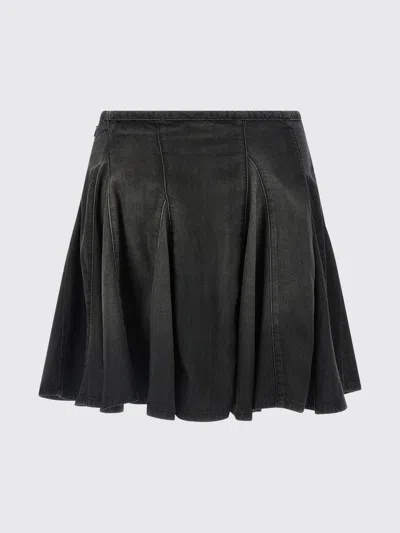 Diesel De-spiki-s Short Denim Skirt With Washed-out Effect In Black