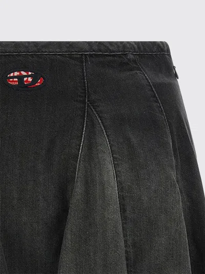 Diesel De-spiki-s Short Denim Skirt With Washed-out Effect In Black
