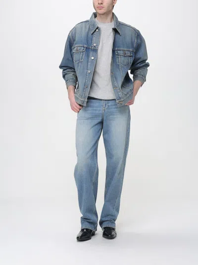 Saint Laurent Denim Jacket Collared Design Front Pockets In Blue