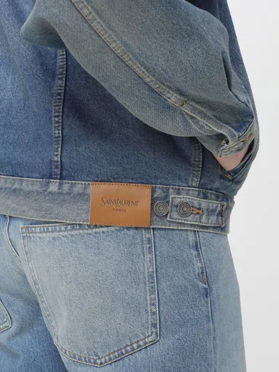 Saint Laurent Denim Jacket Collared Design Front Pockets In Blue