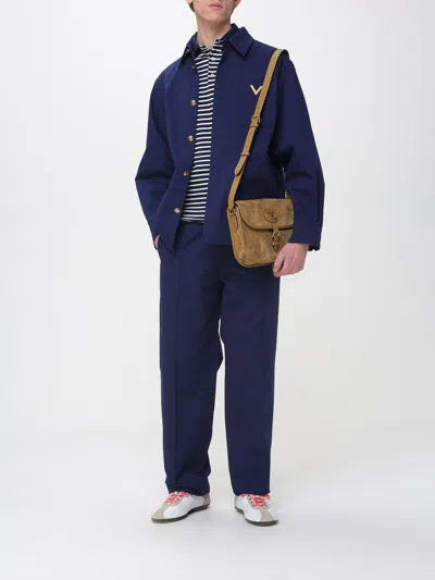 Valentino Cotton Gabardine Shirt Jacket With Vgold In Blue