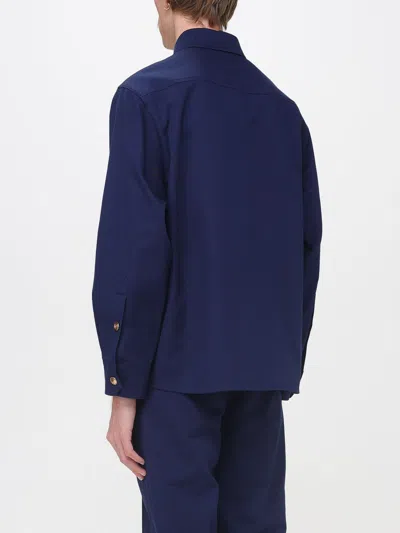 Valentino Cotton Gabardine Shirt Jacket With Vgold In Blue