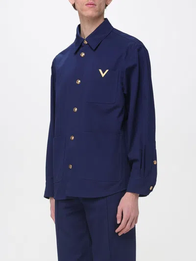 Valentino Cotton Gabardine Shirt Jacket With Vgold In Blue