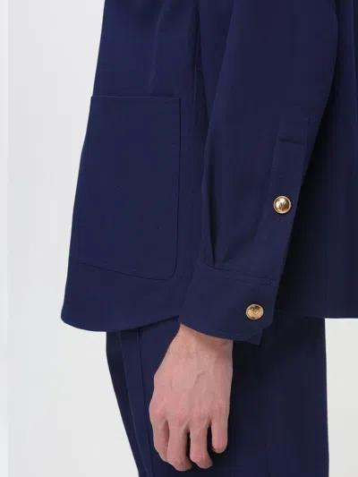 Valentino Cotton Gabardine Shirt Jacket With Vgold In Blue