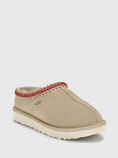 Ugg Tasman Ii Beige Mules With Round Toe And Embroidered Detail In Leather Woman In Brown