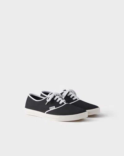 Prada Lace Up Sneakers Contrast Trim Rubber Sole In Black