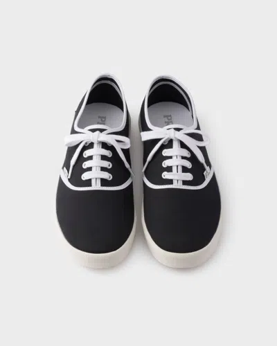 Prada Lace Up Sneakers Contrast Trim Rubber Sole In Black