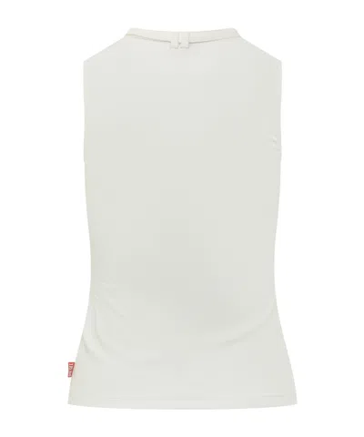 Diesel Sleeveless Ribbed Zip-front Top With Tie Strap In White