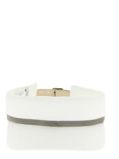 Brunello Cucinelli White Monile Solid Open Top Visor In White