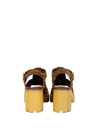 Prada High-heeled Suede Platform Sandals In Brown
