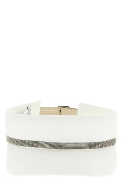 Brunello Cucinelli White Monile Solid Open Top Visor In White
