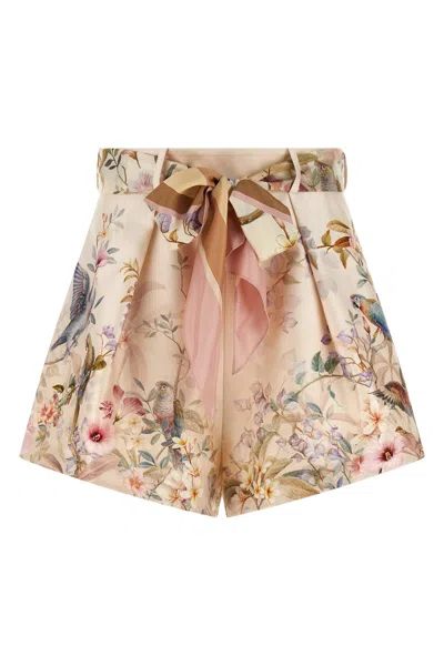 Zimmermann Rebellion Multicolor Shorts With Bow On The Front And All-over Floral Motif In Cotton And Silk Woman