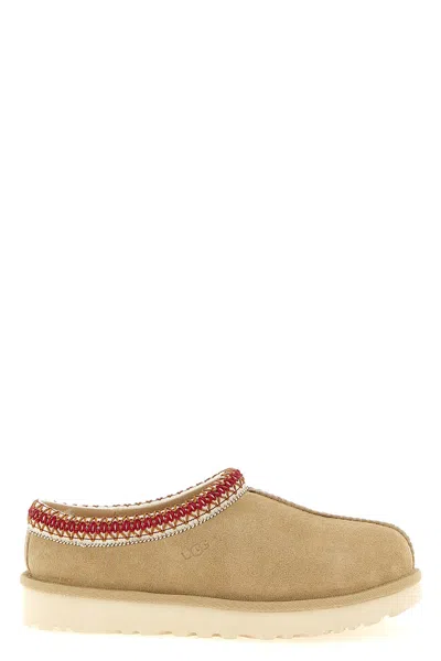 Ugg Tasman Ii Beige Mules With Round Toe And Embroidered Detail In Leather Woman In Brown