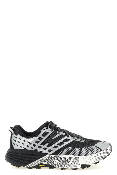 Hoka U Speedgoat 2ts Black Low Top Sneakers With Printed Laces And Logo Lettering On The Side In Tech Fab