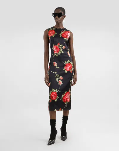 Dolce & Gabbana Women Black Dress With All-over Floral Print In Silk Woman In Multi
