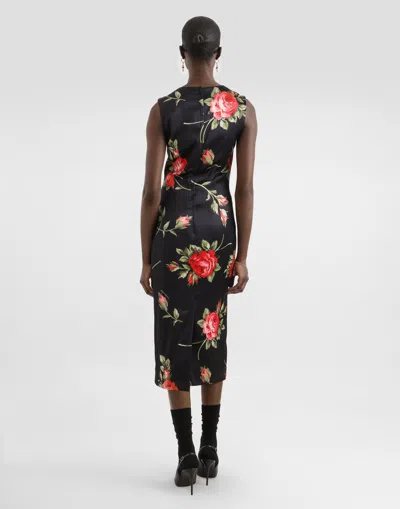 Dolce & Gabbana Women Black Dress With All-over Floral Print In Silk Woman In Multi