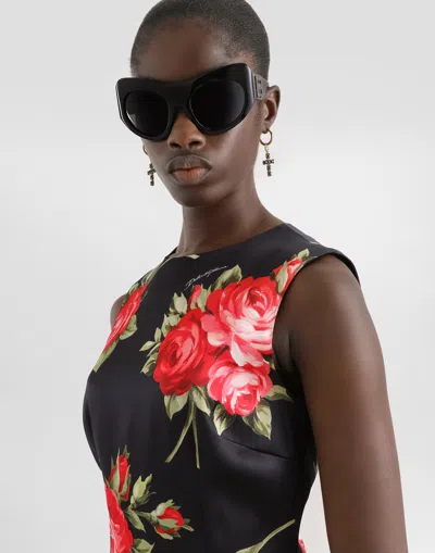 Dolce & Gabbana Women Black Dress With All-over Floral Print In Silk Woman In Multi