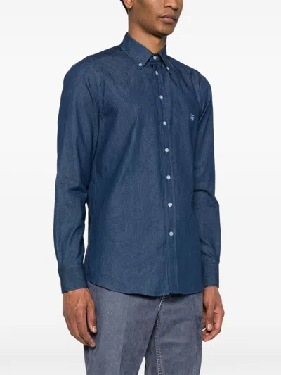 Etro Button-down Collar Cotton Shirt In Blue