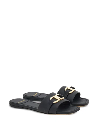 Ferragamo Slide Sandals With Gold-tone Metal Hardware In Black