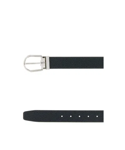 Montblanc Leather Reversible Belt Adjustable Length Textured In Black