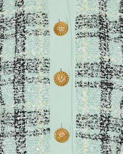 Balmain Checked Button-up Cardigan In Blue