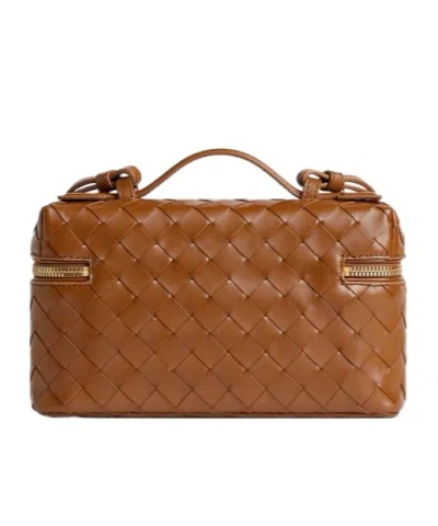 Bottega Veneta Women Bang Bang Leather Vanity-case With Intrecciato Motif In Brown