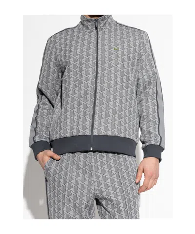 Lacoste Patterned Zip-up Sweatshirt In Gray
