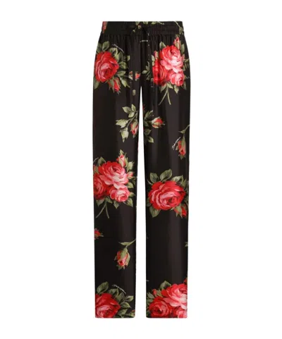 Dolce & Gabbana Women Wide-leg Pants With A Rose Bouquet Print In Multi