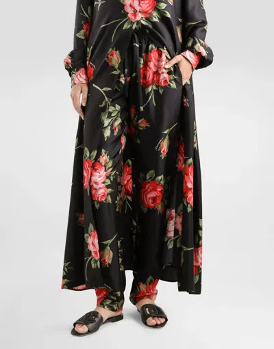 Dolce & Gabbana Women Wide-leg Pants With A Rose Bouquet Print In Multi
