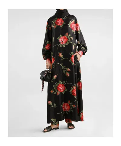 Dolce & Gabbana Women Wide-leg Pants With A Rose Bouquet Print In Multi