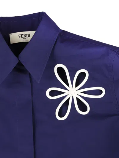Fendi Poplin Shirt With Cut-out Details In Blue